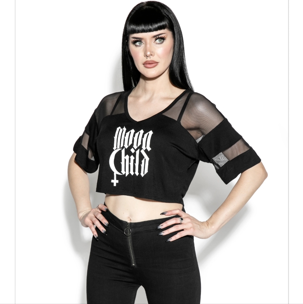 Black Mesh Crop Top - Picture 3 of 11